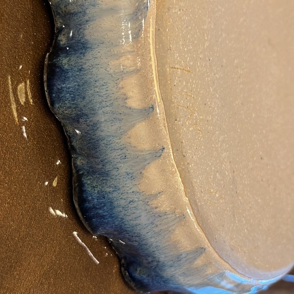 Pigeon River Pottery Pie Plate Signed Blue Cream Oven Safe Excellent Condition - Picture 9 of 13